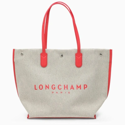 Shop Longchamp Essential L Shopping Bag Canvas/strawberry In Red