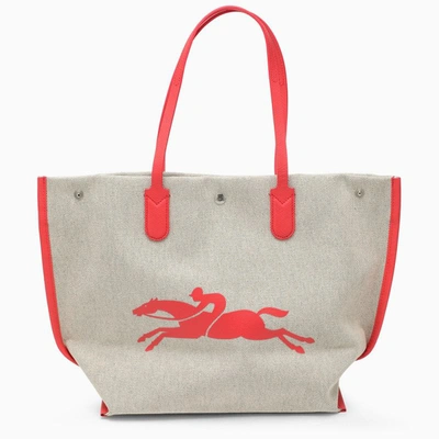 Shop Longchamp Essential L Shopping Bag Canvas/strawberry In Red