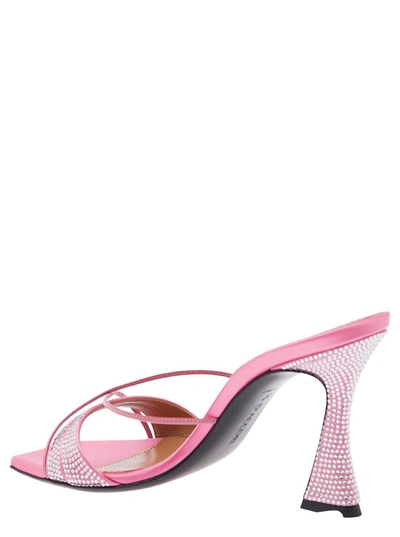 Shop D’accori Pink Slip-on Sandals With All-over Rhinestone In Satin Woman