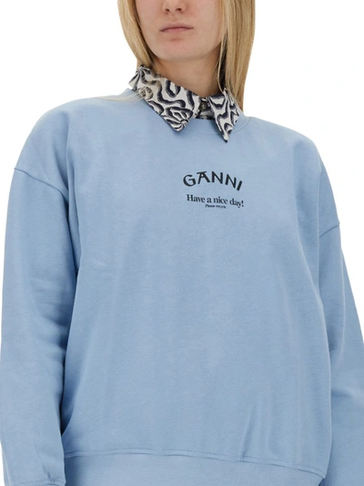 Shop Ganni Sweatshirt With Logo In Denim