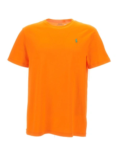 Shop Polo Ralph Lauren Girocollo Mc Logo Ricamato In Orange