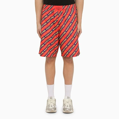 Shop Martine Rose Red Bermuda Shorts With Logo Print In Orange
