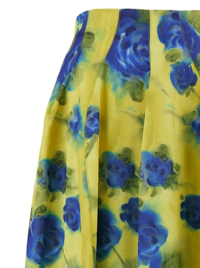 Shop Marni Midi Yellow Skirt With All-over Contrasting Idyll Print In Taffetà Woman In Multicolor