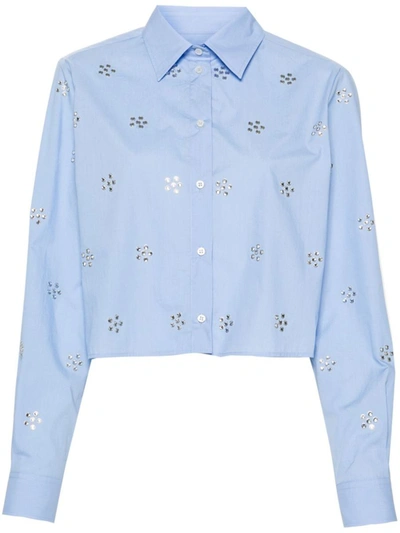 Shop Msgm Crystal Detail Shirt In Blue