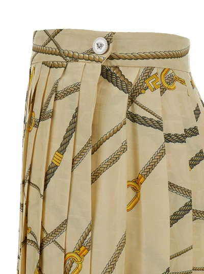 Versace Multicolor Pleated Mini Skirt With All-over Logo Print In White