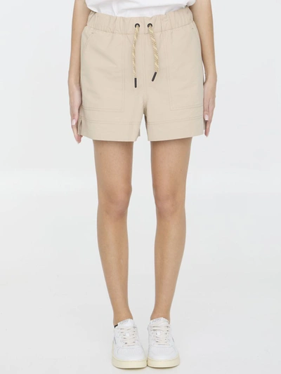 Shop Moncler Nylon Shorts In Beige