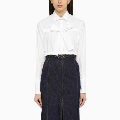 Shop Patou Cropped Shirt With Bow In White