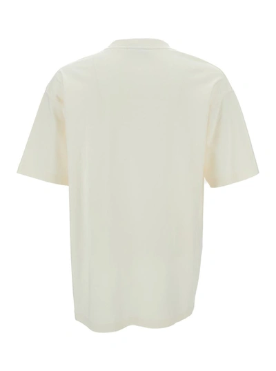 Shop Drôle De Monsieur White Crewneck T-shirt With Pinceaux Print In Cotton Man