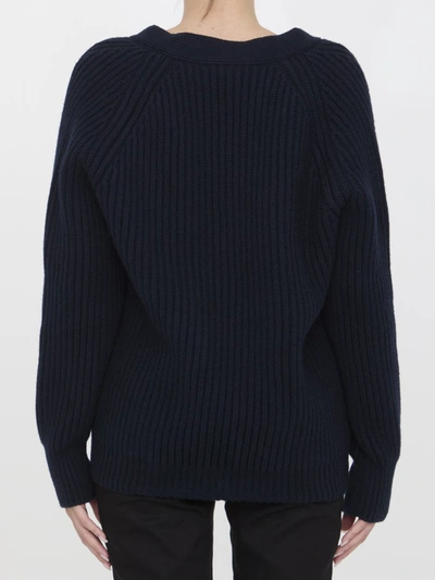 Shop Gucci Ribbed Cardigan In Blue