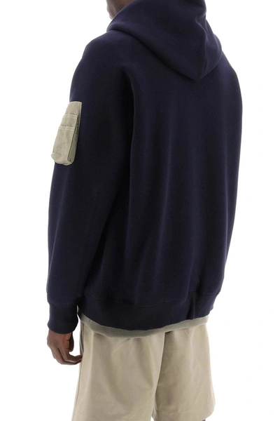 Shop Sacai Full Zip Hoodie With Contrast Trims In Blue