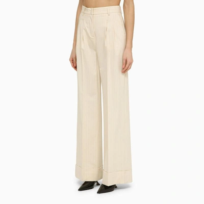 Shop The Andamane Wide Wool-blend Pinstripe Trousers In White