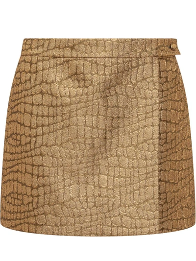 Shop Tom Ford Croco Jacquard Skirt In Gold