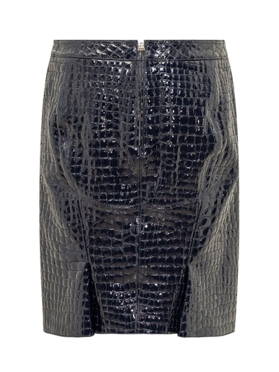Shop Tom Ford Crocodile Embossed Leather Skirt In Blue