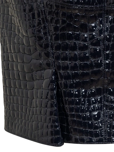 Shop Tom Ford Crocodile Embossed Leather Skirt In Blue