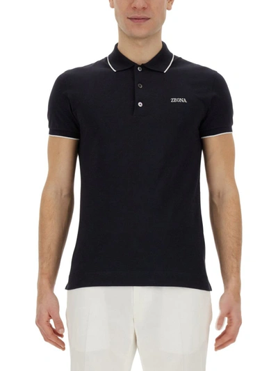 Shop Zegna Polo With Logo In Blue