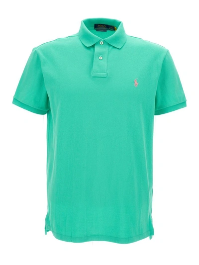 Shop Polo Ralph Lauren Green Polo Shirt With Logo Embroidery In Cotton Piquet Man