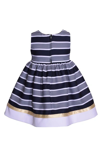 Shop Bonnie Jean Stripe Box Pleat Dress In Navy