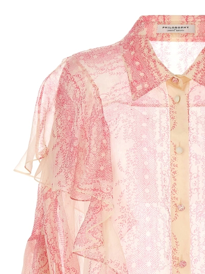 Shop Philosophy Silk Crépon Shirt Ruffles Shirt, Blouse Fuchsia