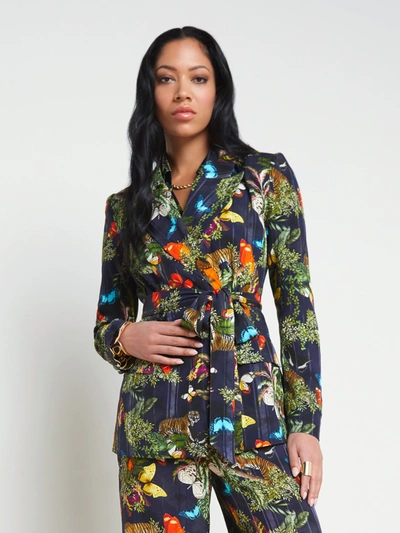 Shop L Agence Jordana Wrap Blazer In Black Multi Butterfly Tiger Jungle