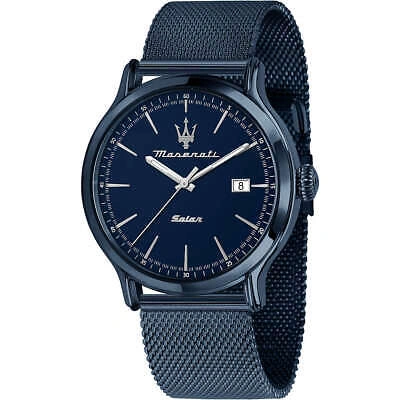 Pre-owned Maserati Mens Solar Wristwatch  R8853149001 Stainless Steel Mesh Blue