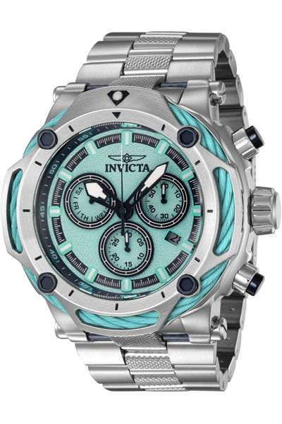 Pre-owned Invicta 60mm Bolt Swiss Quartz Chronograph Silver Tone Light Blue Ss Watch