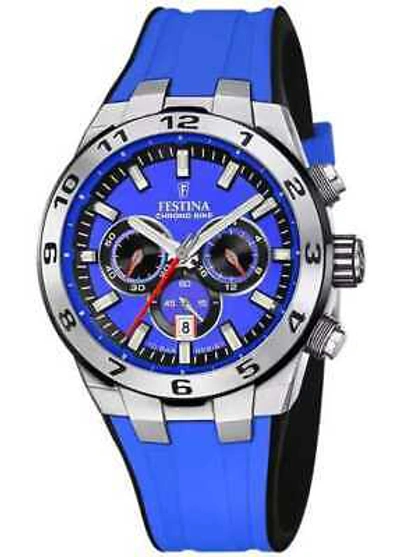 Pre-owned Festina Men's Chrono Bike 2024 (44.5mm) Blue Dial / Blue Rubber Strap F20671/3