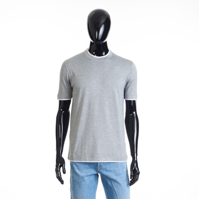 Pre-owned Brunello Cucinelli 595$ Grey Silk & Cotton T-shirt - Shortsleeve, Faux Layering In Gray