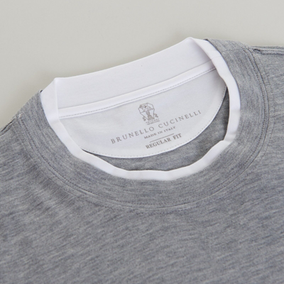 Pre-owned Brunello Cucinelli 595$ Grey Silk & Cotton T-shirt - Shortsleeve, Faux Layering In Gray