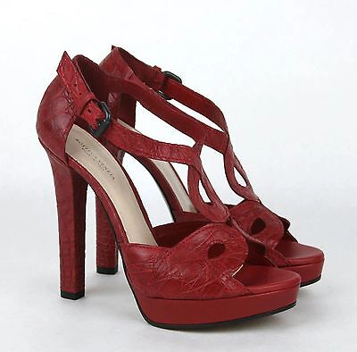 Pre-owned Bottega Veneta $1900  Crocodile Heel Platform Sandal Red 307946 6409