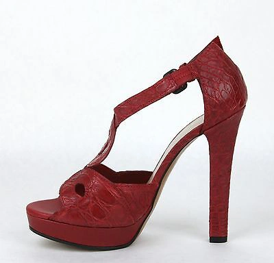 Pre-owned Bottega Veneta $1900  Crocodile Heel Platform Sandal Red 307946 6409