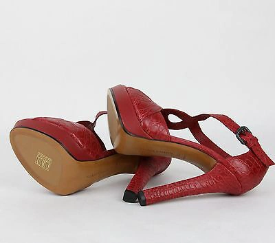 Pre-owned Bottega Veneta $1900  Crocodile Heel Platform Sandal Red 307946 6409