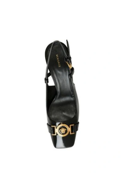 Pre-owned Versace Women's Shoes Black Gold Medusa Vernice Patent Leather Heeled Us 9 Eu 9