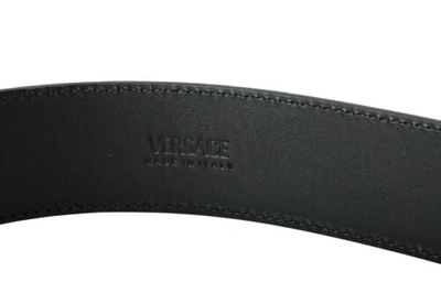 Pre-owned Versace Black 100% Leather Metal Buckle Decorated Medusa Belt Us 36 It 90 In Blue