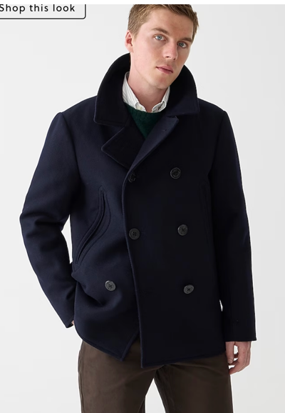Pre-owned Jcrew J.crew Mens $398 Dock Peacoat With Primaloft Navy Size M Bt825 In Blue