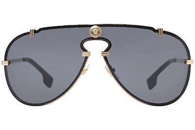 Pre-owned Versace Ve2243 100287 Sunglasses Men's Gold/dark Grey Pilot 43mm In Gray