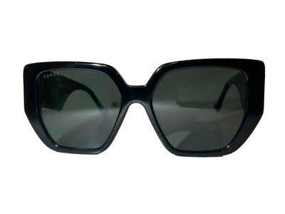 Pre-owned Gucci Gg 0956s 001 Green Black Cat Eye Grey Lens Oversized Sunglasses 54mm