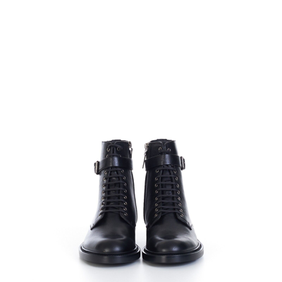 Pre-owned Saint Laurent 1290$ Army Boots With Strap In Black Smooth Leather