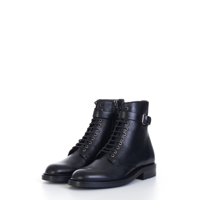 Pre-owned Saint Laurent 1290$ Army Boots With Strap In Black Smooth Leather