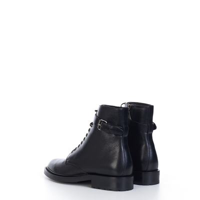 Pre-owned Saint Laurent 1290$ Army Boots With Strap In Black Smooth Leather