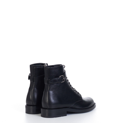 Pre-owned Saint Laurent 1290$ Army Boots With Strap In Black Smooth Leather