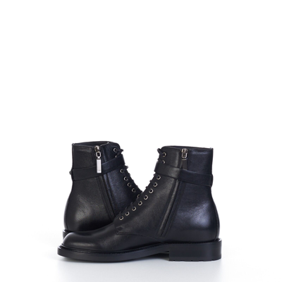 Pre-owned Saint Laurent 1290$ Army Boots With Strap In Black Smooth Leather