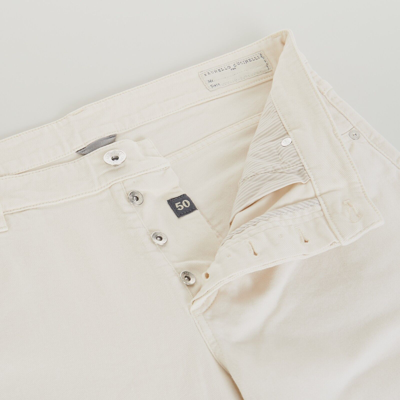 Pre-owned Brunello Cucinelli 695$ Off White Stretch Denim Trousers - Slim Fit, Five-pocket