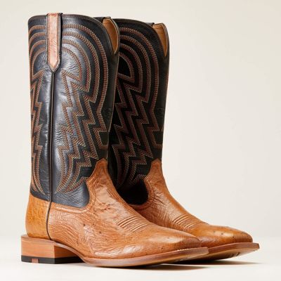 Pre-owned Ariat Men's 10046954 Haywire Cowboy Boot Antique Tan Smooth Quill Ostrich In Brown
