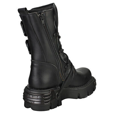 Pre-owned New Rock Rock Boot Metallic M-391-s18 Unisex Black Platform Boots - 7 Us In Gray
