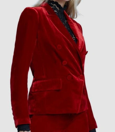 Pre-owned L Agence $795 L'agence Women's Red Velvet Double-breasted Silk Blazer Coat Jacket Size 6