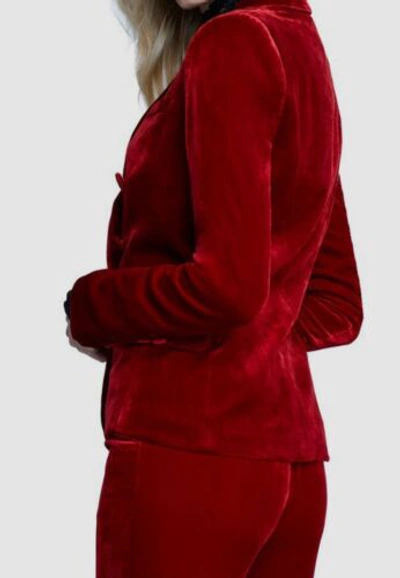 Pre-owned L Agence $795 L'agence Women's Red Velvet Double-breasted Silk Blazer Coat Jacket Size 6