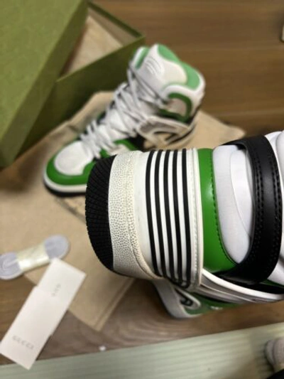 Pre-owned Gucci Basket High Top Basketball Sneakers -white Green Black -men's Us 8/uk 7.5