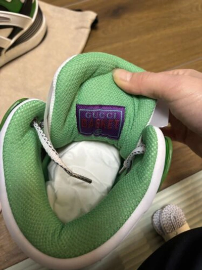 Pre-owned Gucci Basket High Top Basketball Sneakers -white Green Black -men's Us 8/uk 7.5