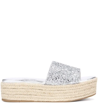 Shop Miu Miu Glitter Platform Sandals In Argeeto