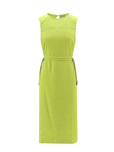 Shop Moncler Logo Patch Drawstring Dress In Green